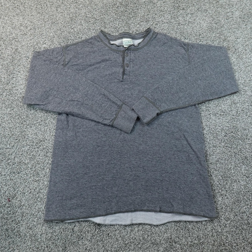 VTG LL Bean Shirt Mens L Gray River Drivers Wool Thermal Henley Long Sleeve USA